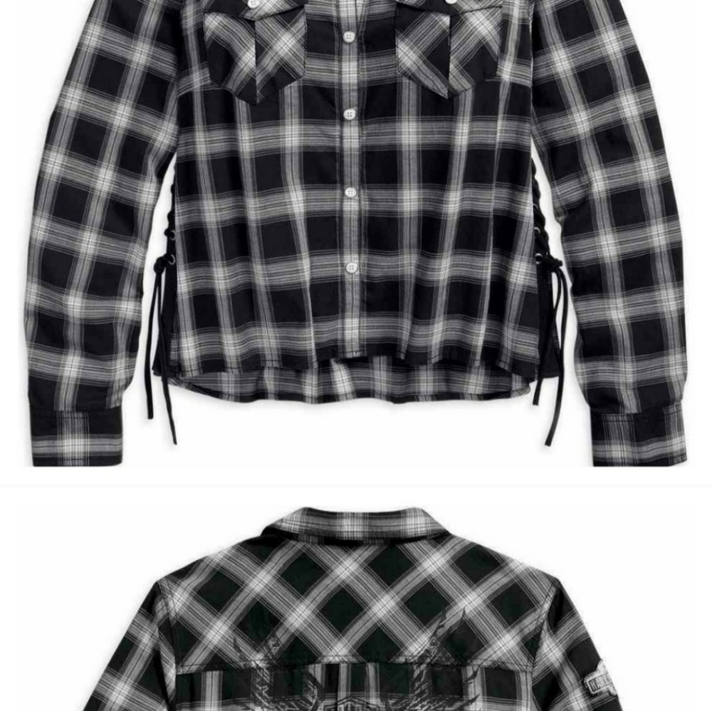 SOLD ........Harley-Davidson Side Lace Long Sleeve Plaid Shirt
